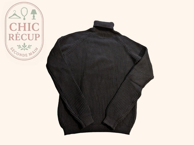 Pull col roulé Zara - M - Noir - Côtelé coton