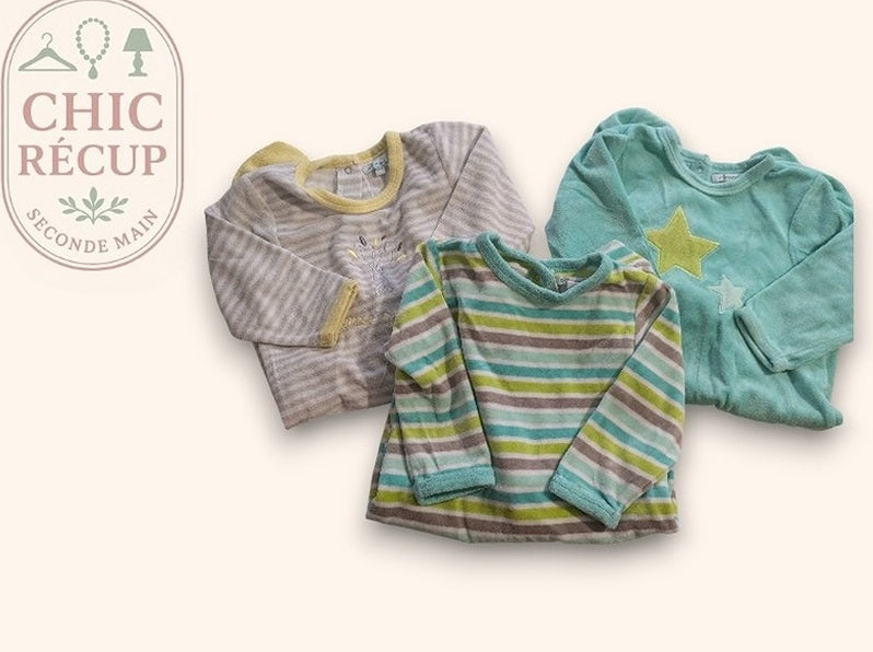 Lot 3 pyjamas bébé Premaman 12m rayé et uni