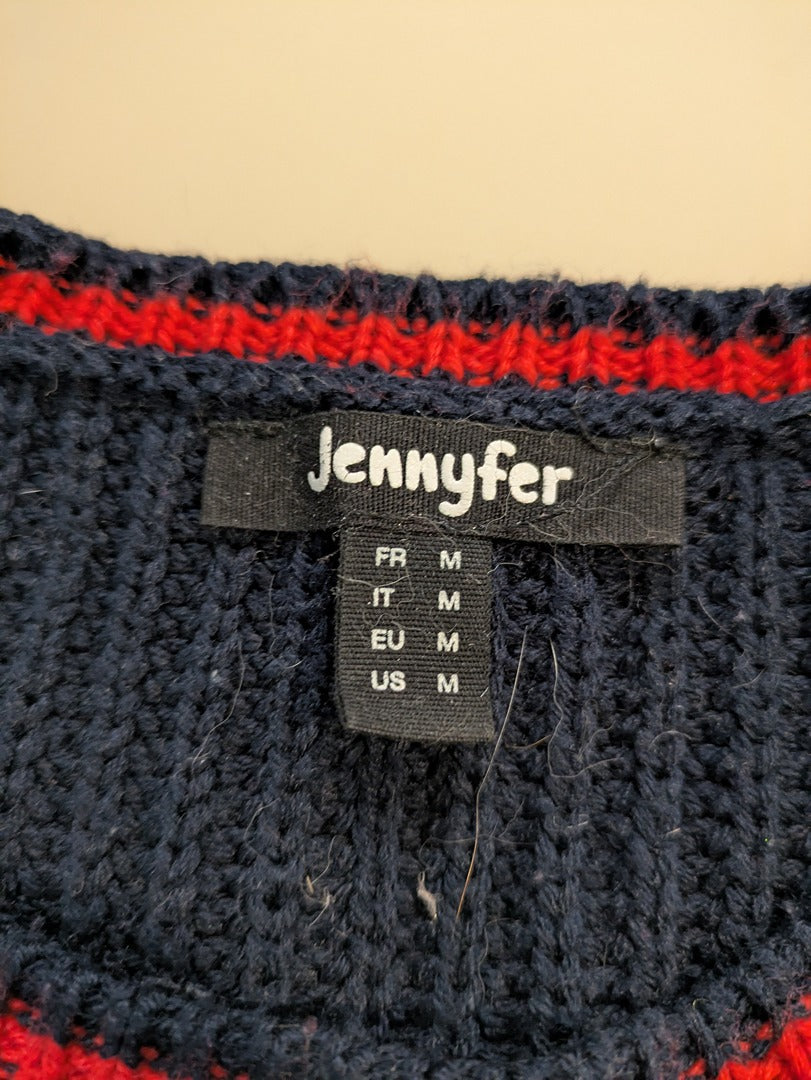 Pull Jennyfer - M - Bleu Marine - Maille à Patchs