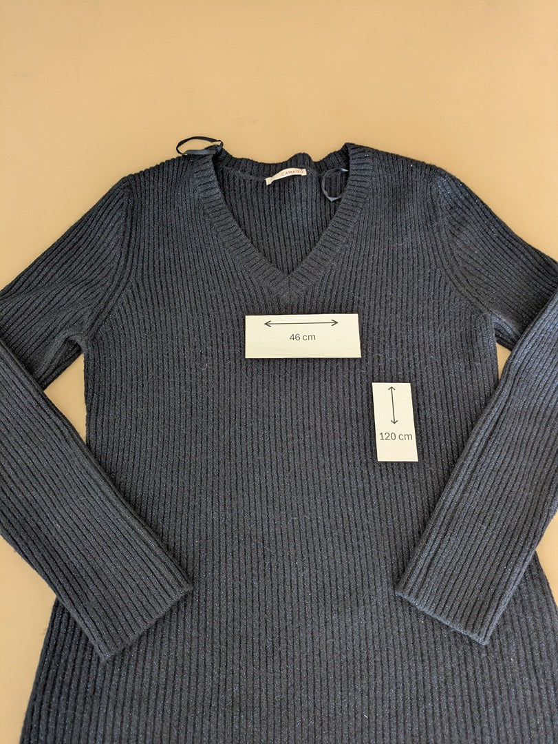 Robe pull Camaïeu - M - Gris - Longue maille col V