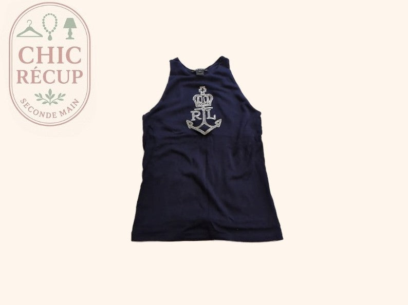 Débardeur - Ralph Lauren - Xs - Bleu - Couronne Strass