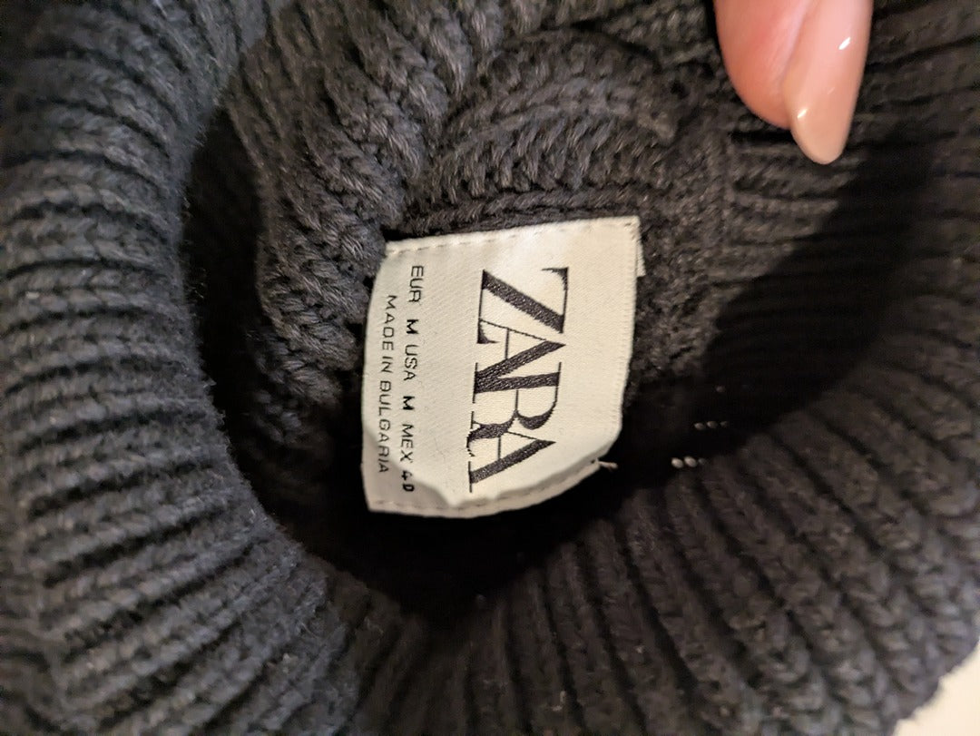 Pull col roulé Zara - M - Noir - Côtelé coton