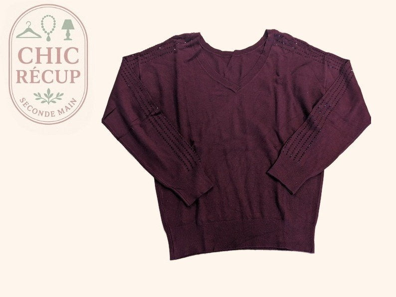 Pull col V Naf Naf - Xs - Bordeaux - 57x48