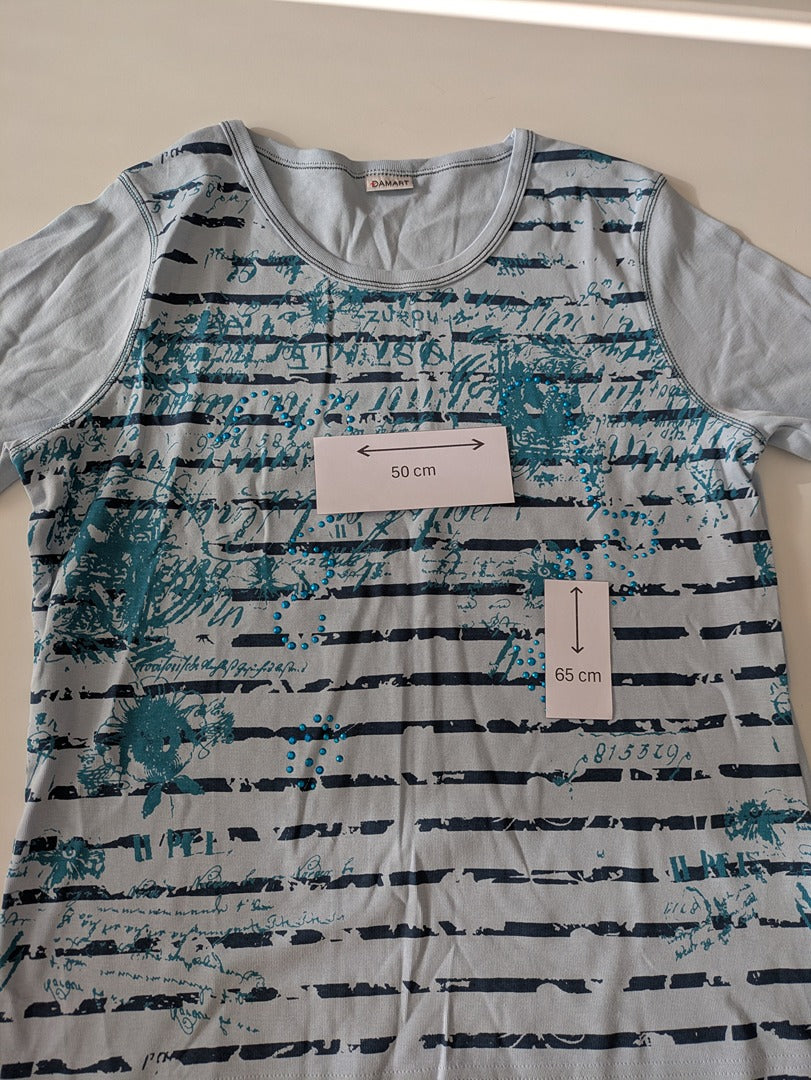 T-shirt Damart - L - Bleu ciel - Rayures