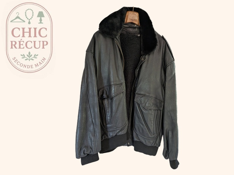 Blouson Vintage - 56 - Noir - Bombardier cuir agneau