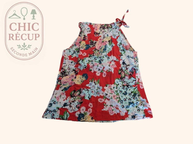Top halter Camaïeu - M - Rouge - Fleuri