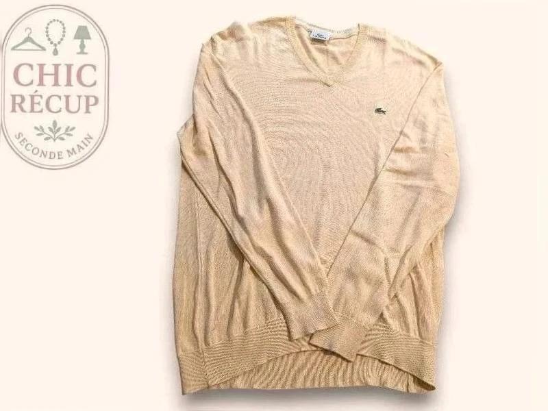Sweat Col V Lacoste - Xl - Crème Jaune - Phleg-05