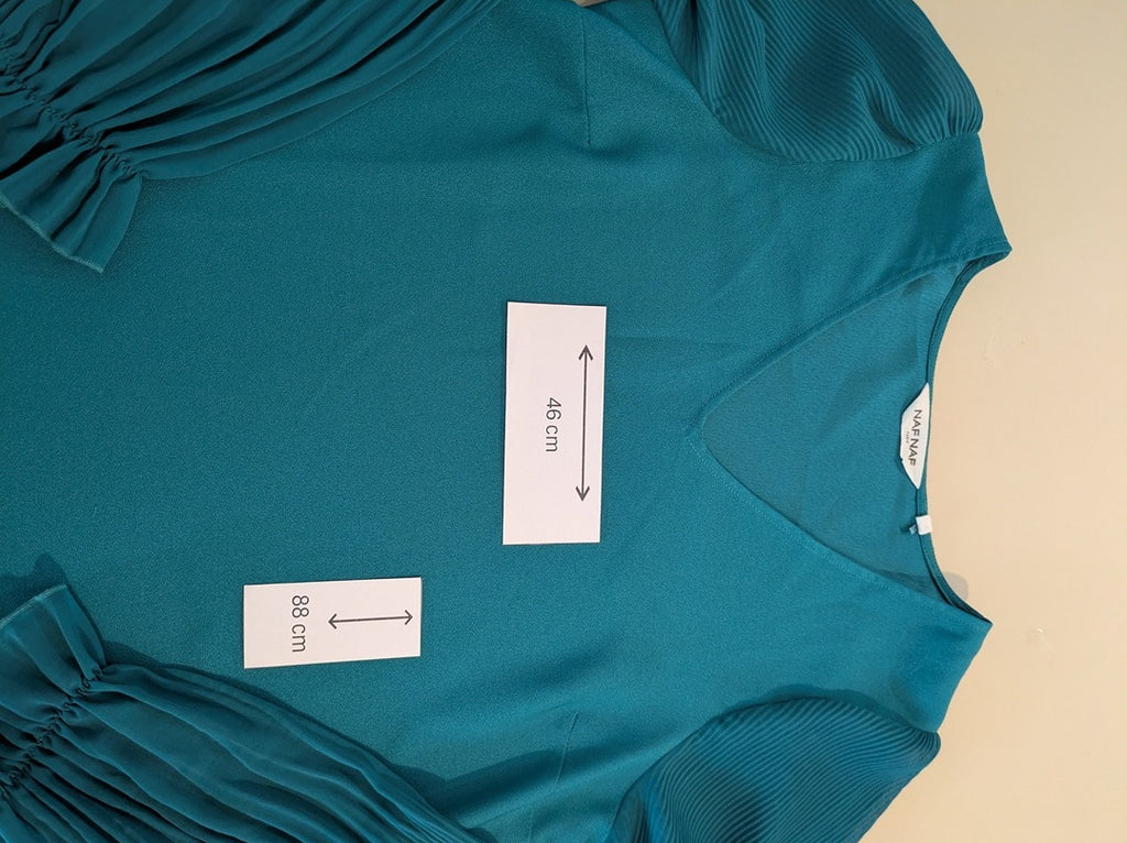 Robe Naf Naf - 38 - Turquoise - Manches plissées