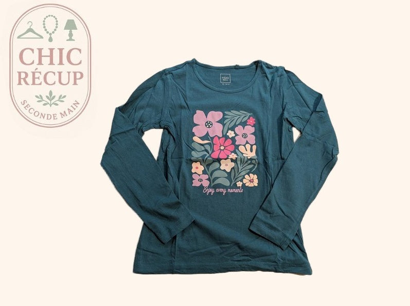 T-shirt manches longues Tissaia - 12 ans - Vert - Fleurs