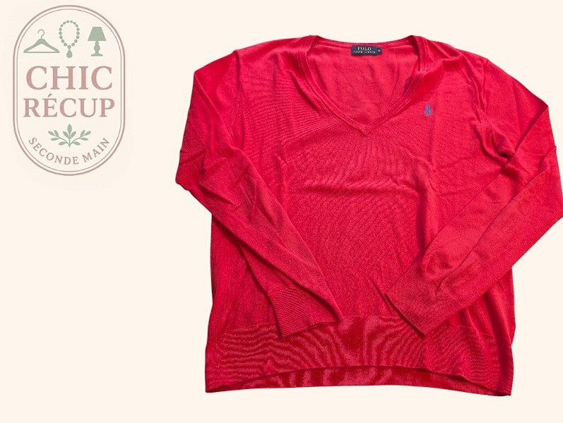 Pull Col V Ralph Lauren - M - Fuchsia - Casor-16