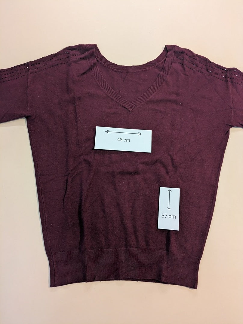 Pull col V Naf Naf - Xs - Bordeaux - 57x48