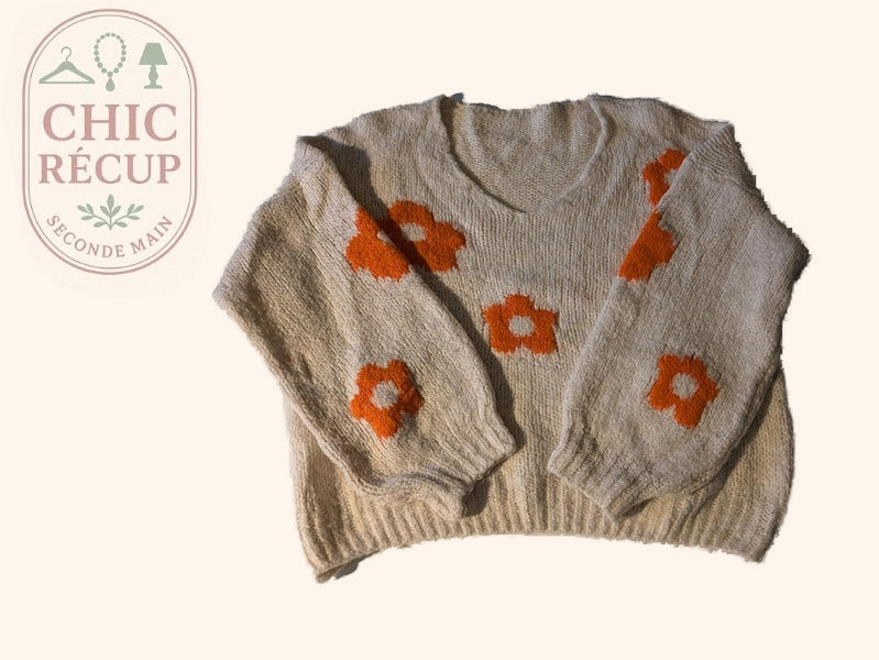 Pull D'hiver Made In Italy - L - Crème/orange - Lubel-44