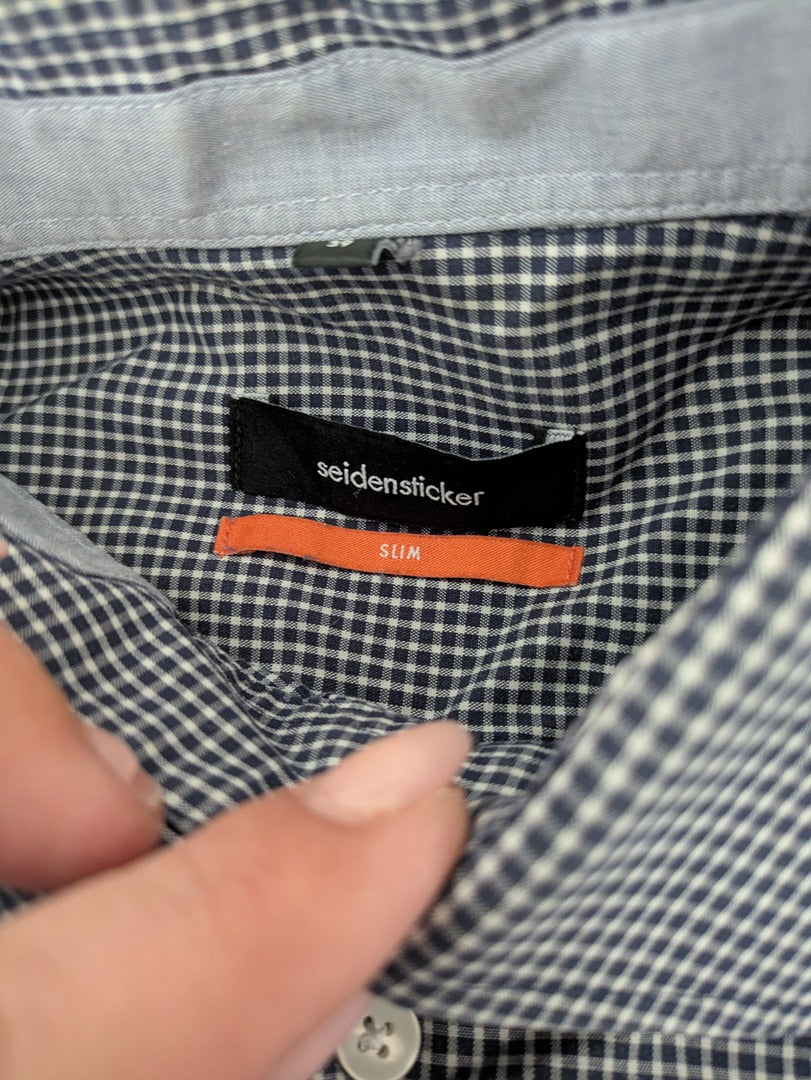 Chemise à Carreaux Seidensticker - M - Marine - Saaug-12