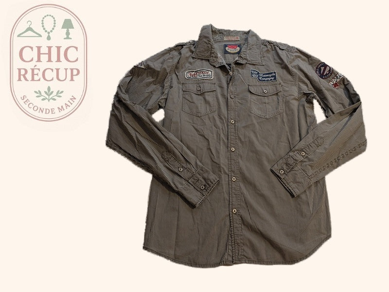 Chemise Kaporal - Xxl - Kaki - Rayée avec patchs