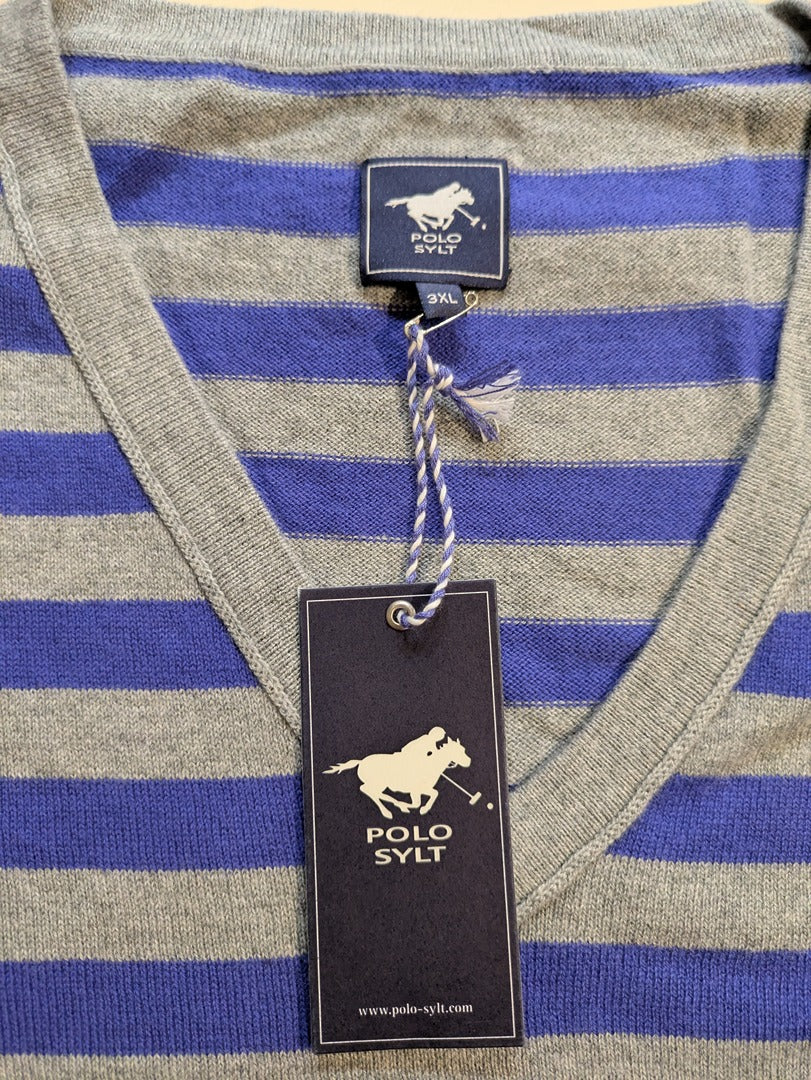 Pull Col V Polo Sylt - Xxxl - Gris/bleu - Labag-197