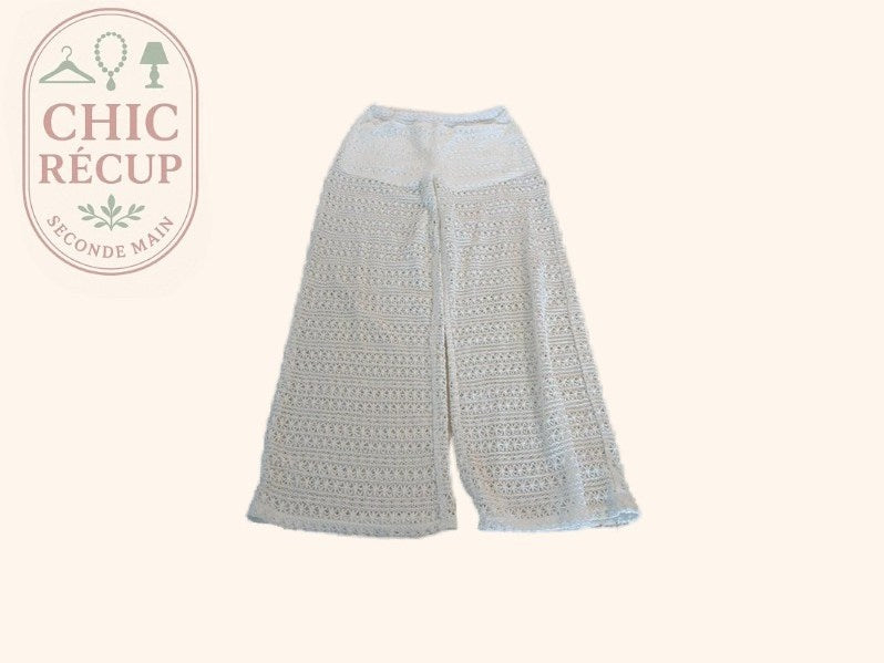 Pantalon large wide leg undiz M blanc dentelle plage