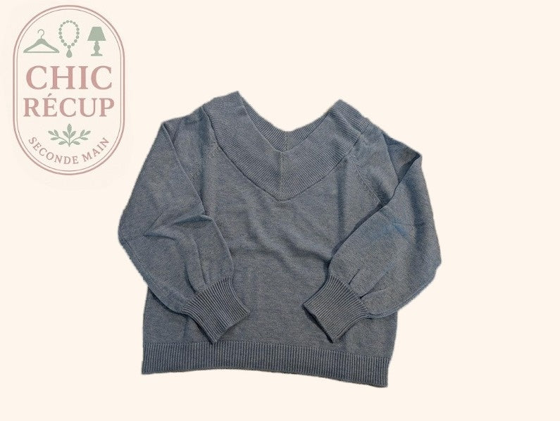 Pull col V Jacqueline de Yong - M - Bleu ciel