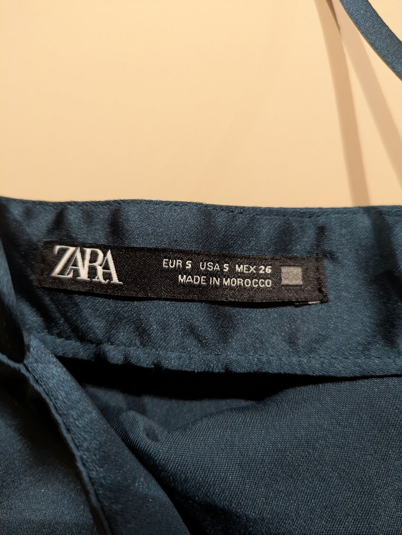 Robe longue Zara - S - Vert - Satinée