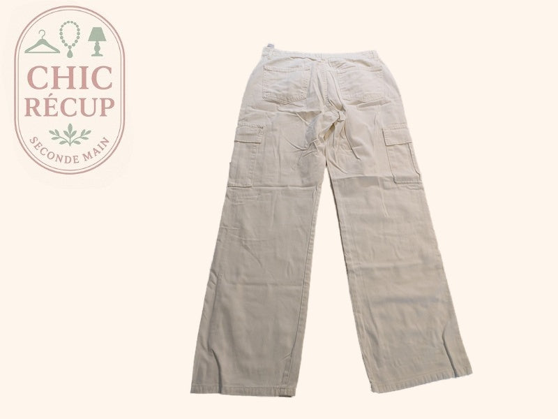 Pantalon Large Stradivarius - 44 - Crème - Evvio-83