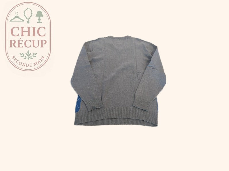 Pull col V - Angelo Litrico - M - Gris - Motif Losanges