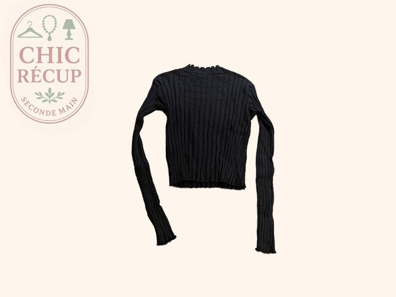 Pull Zara - S - Noir - Côtelé 100% coton