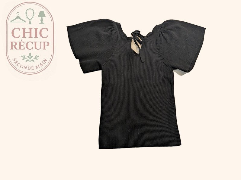 Top Only - M - Noir - Côtelé manches bouffantes