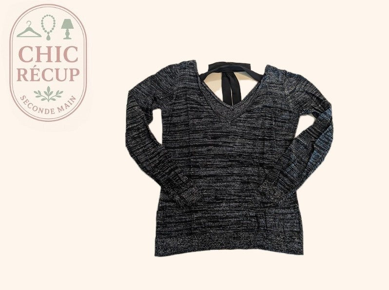 Pull col V Cache Cache - S - Noir Argenté