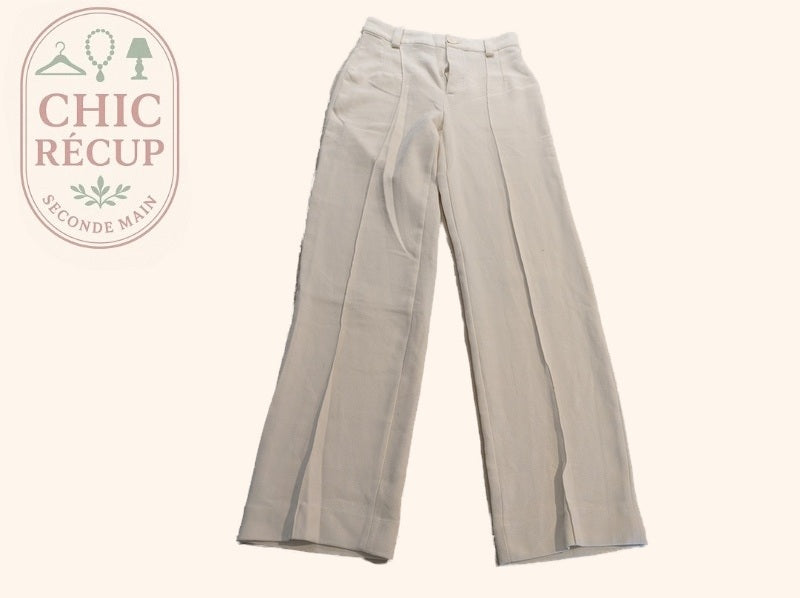 Pantalon à Jambes Large Zara - S - Crème - Mache-36