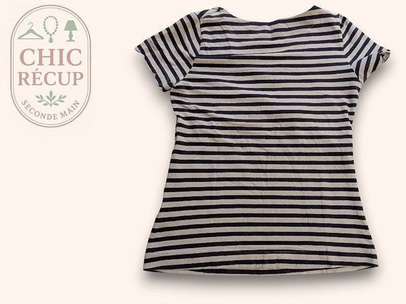 T-shirt Camaïeu - Xs - Blanc/marine - Qubur-89