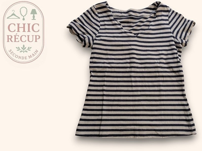 T-shirt Camaïeu - Xs - Blanc/marine - Qubur-89