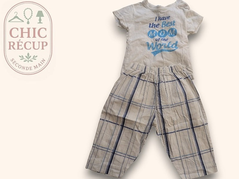 Ensemble bébé 12m coton t-shirt et pantalon à carreaux