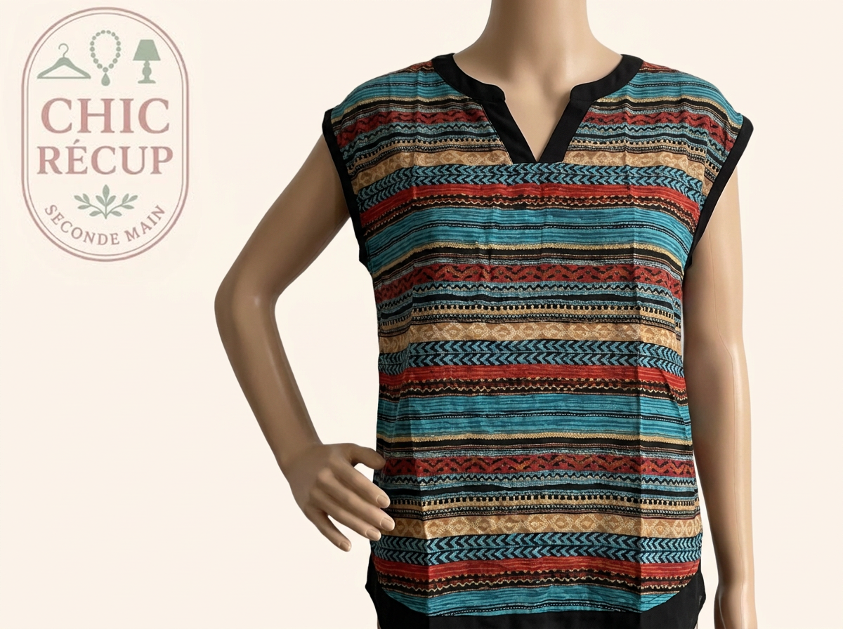 Blouse Manches Courtes Camaïeu - L - Bleu - Evvio-29