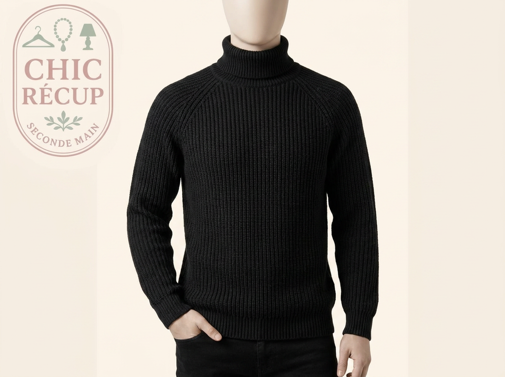 Pull col roulé Zara - M - Noir - Côtelé coton