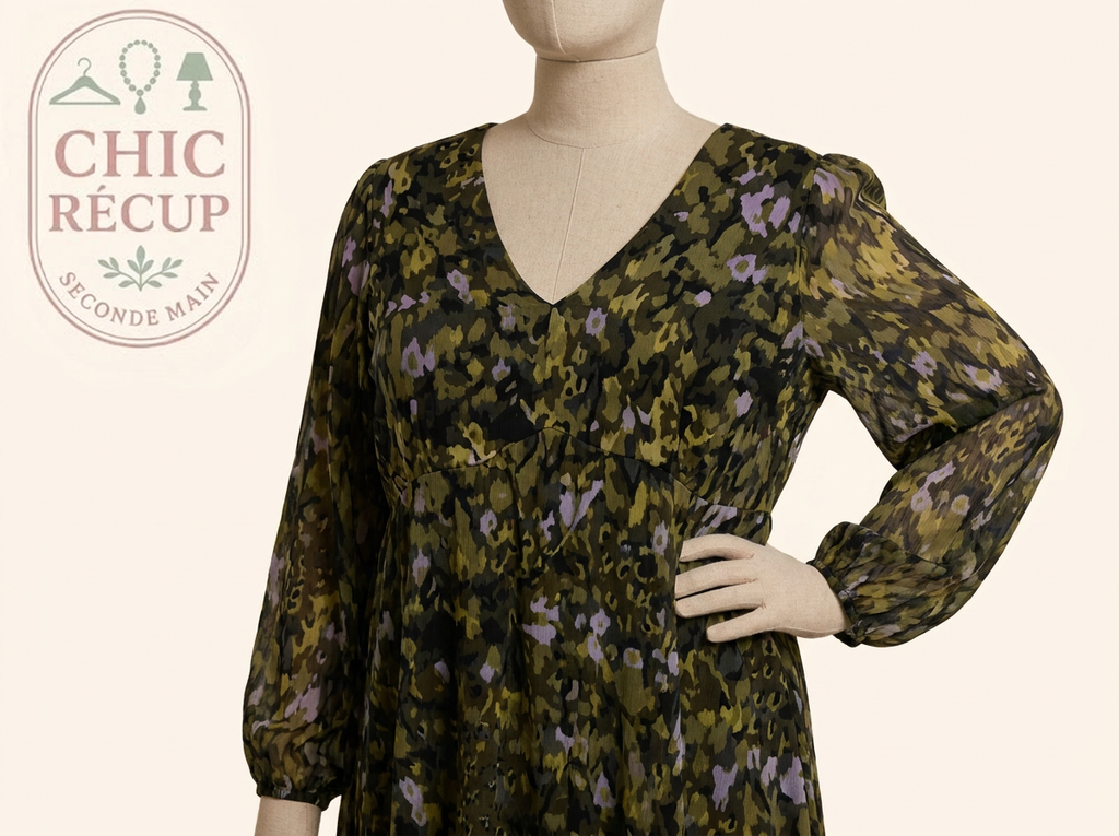 Robe midi Zara - Xxl - Kaki - Imprimée