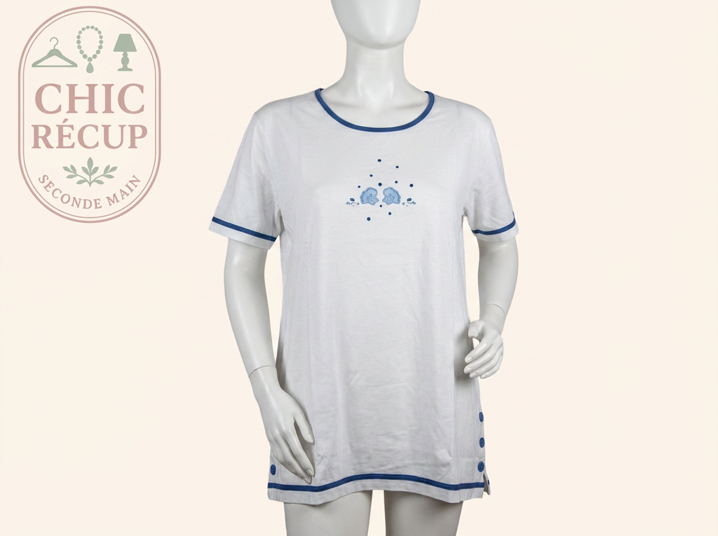 T-shirt Damart - L - Blanc - coton broderie