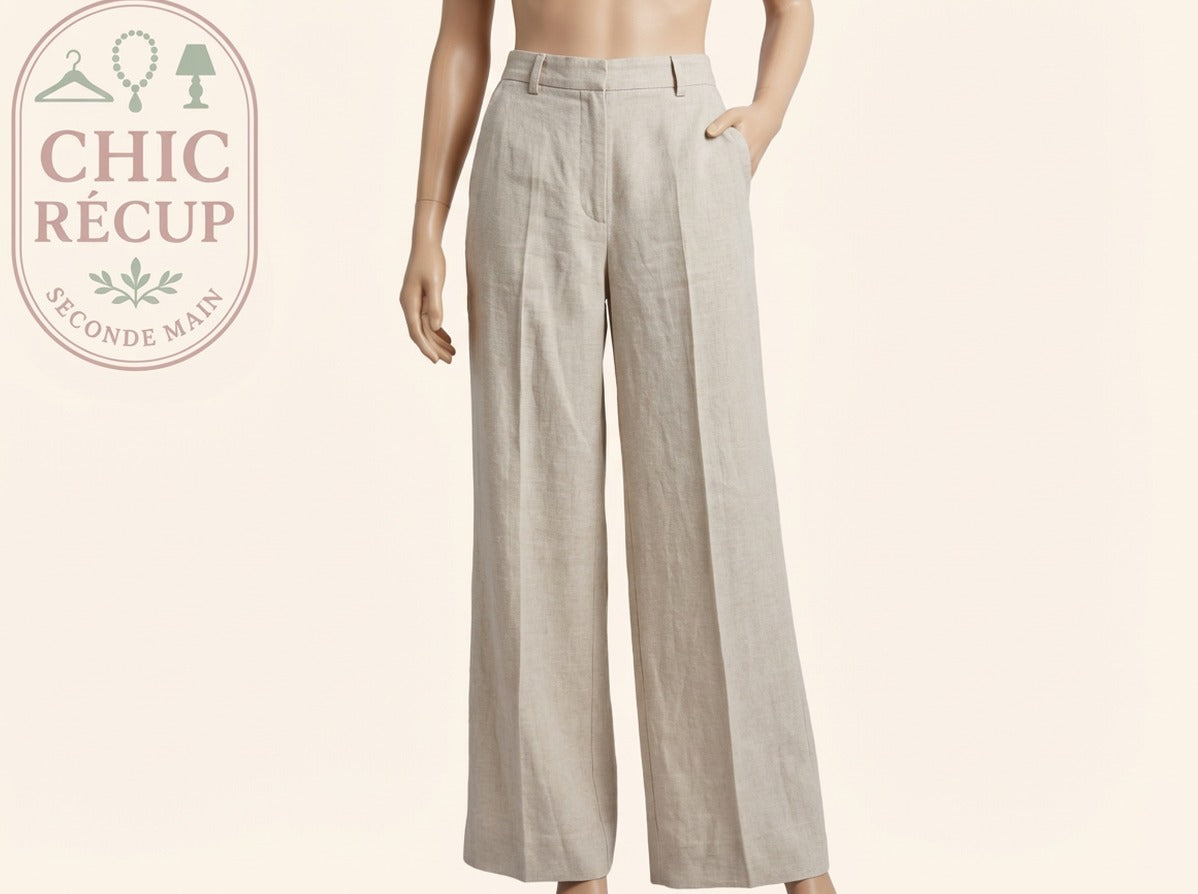 Pantalon à Jambes Large Zara - S - Crème - Mache-36