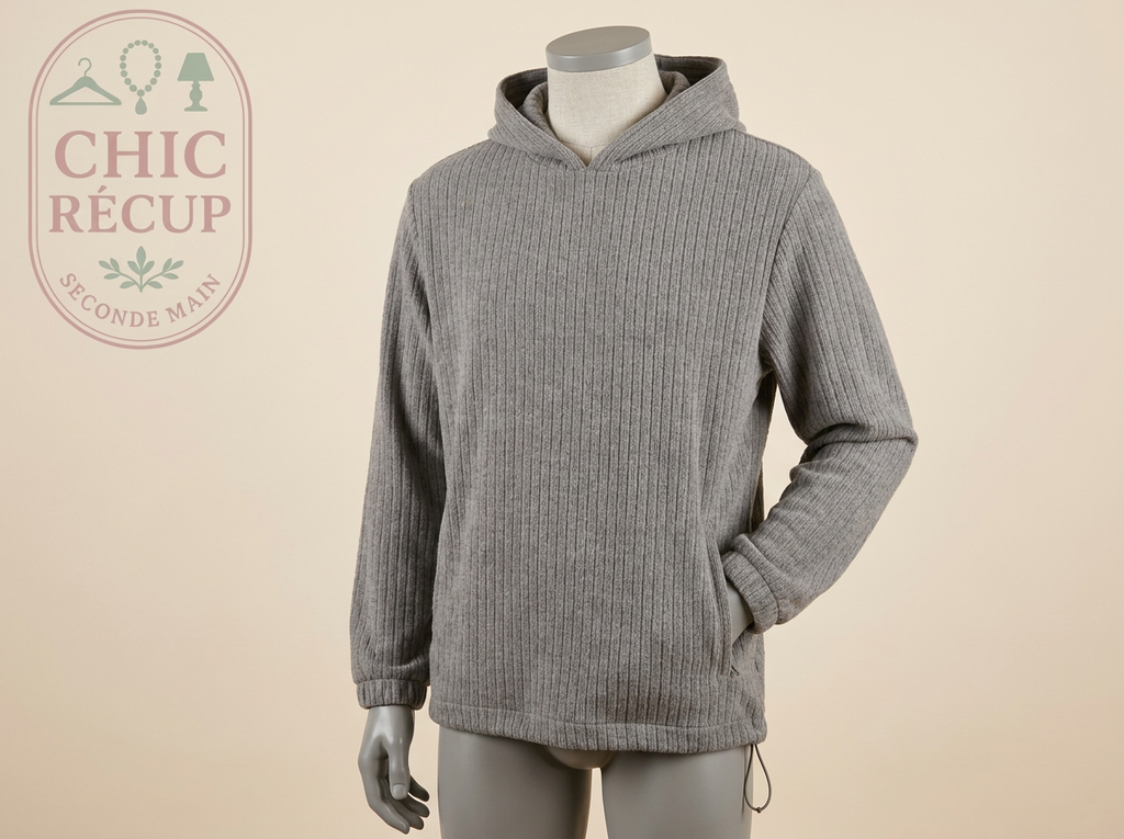 Sweat à capuche Zara - M - Gris - Texturé côtelé