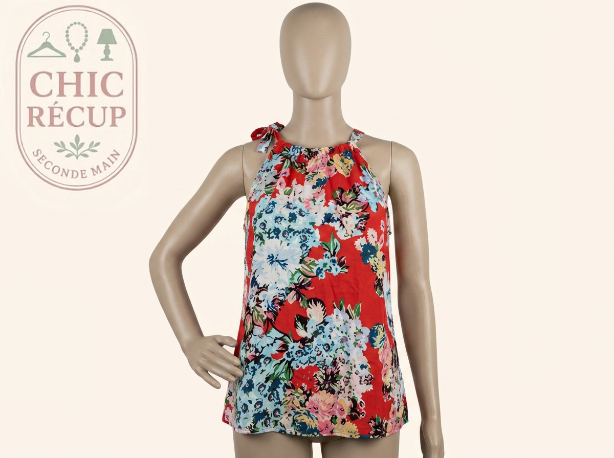Top halter Camaïeu - M - Rouge - Fleuri