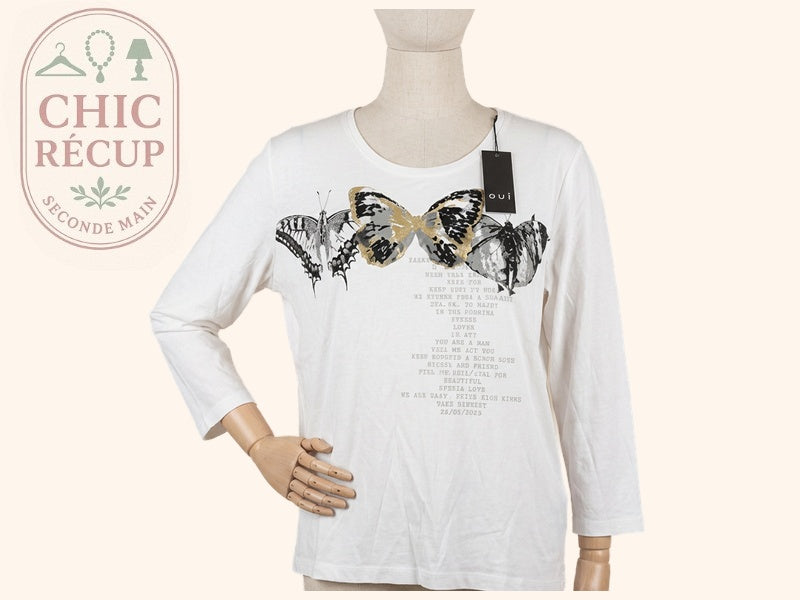 T-shirt manches longues Oui - 48 - Blanc - Papillon