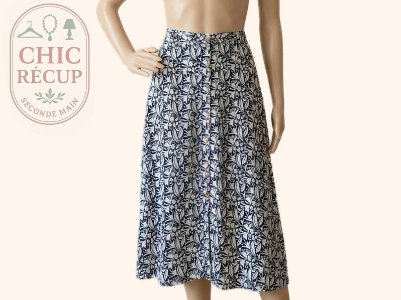 Jupe midi Vintage - 40 - Bleu - Boutonnée