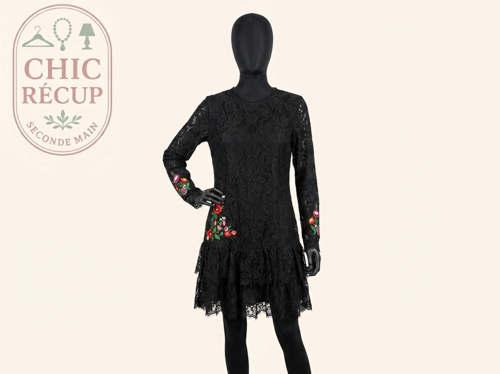 Robe courte Desigual - M - noir - dentelle