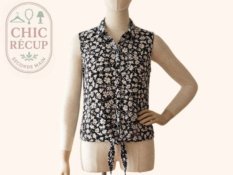 Chemisier Sans Marque - M - Noir - Floral à nouer