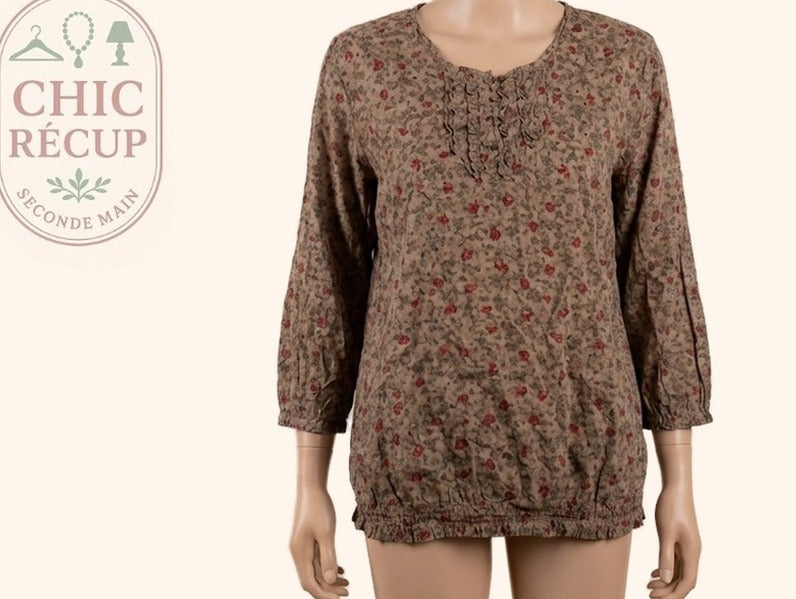 Blouse Manches Courtes Camaïeu - 44 - Marron - Qubur-129