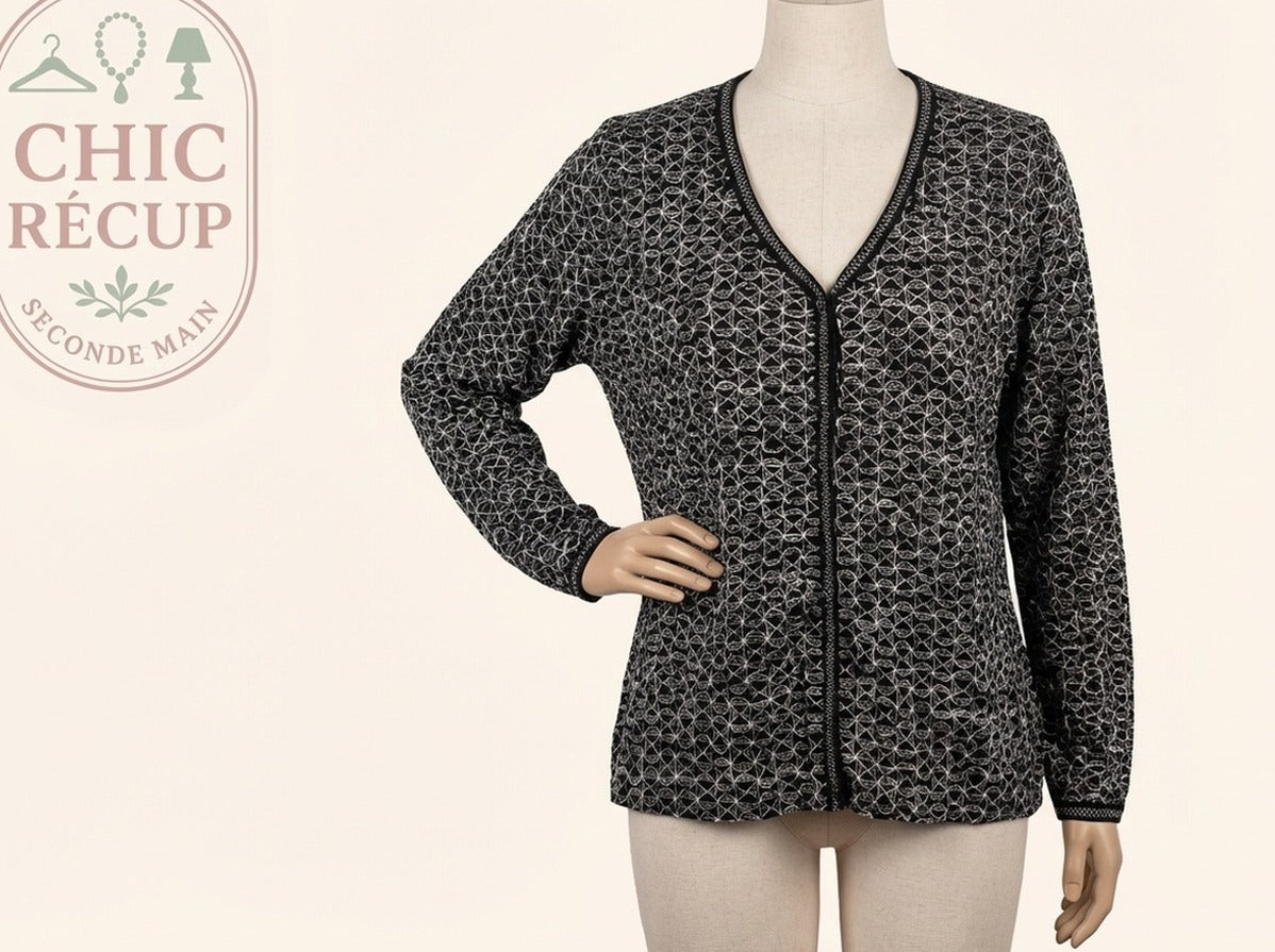 Blouse Cache Cache - S - Noir, Blanc - Qubur-96