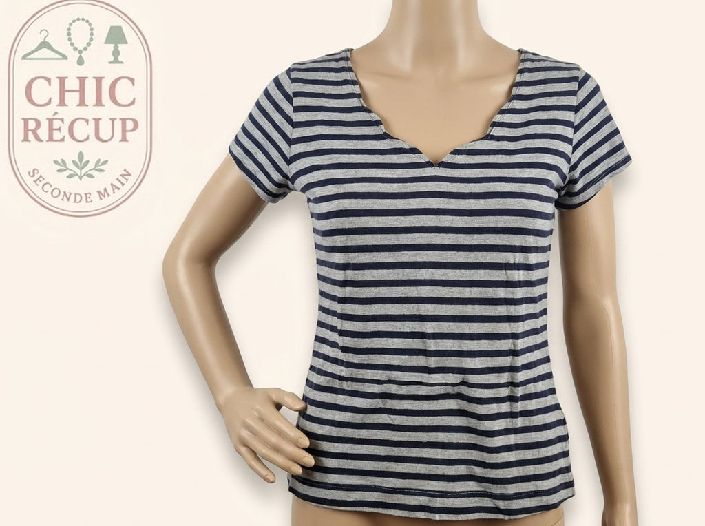 T-shirt Camaïeu - Xs - Blanc/marine - Qubur-89