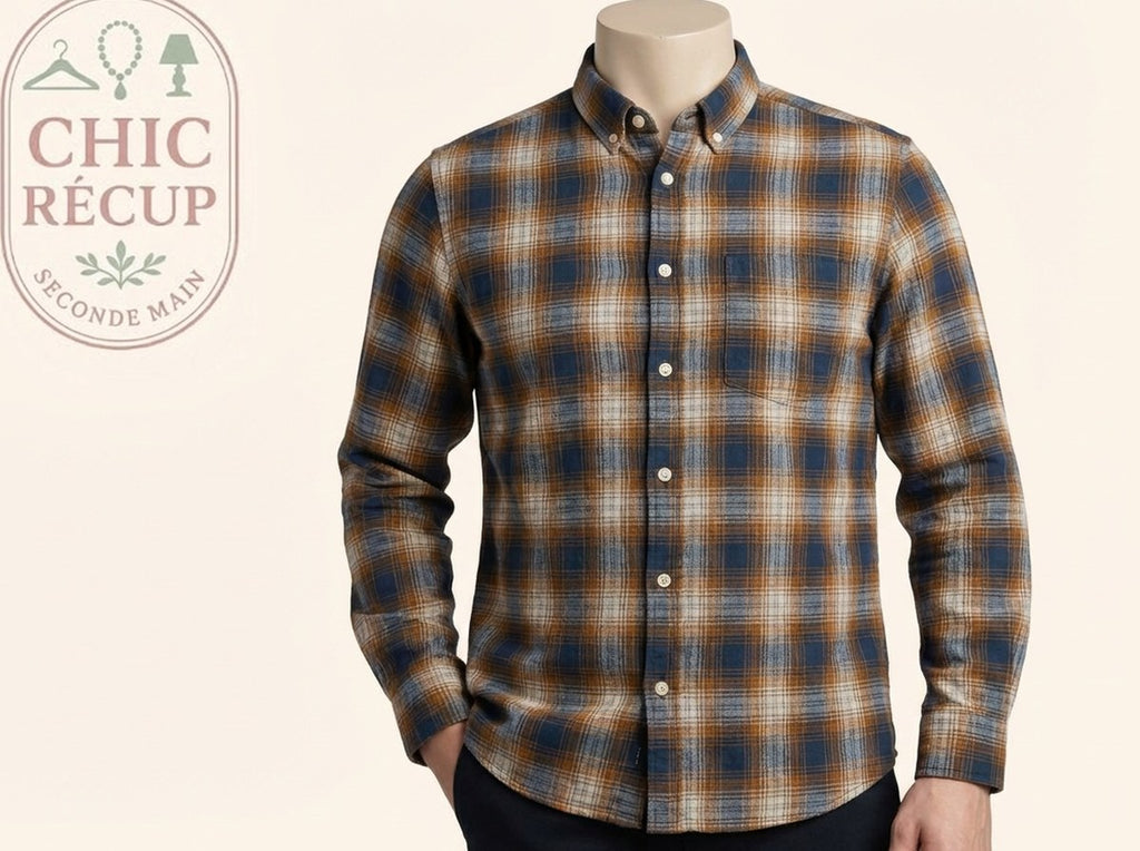 Chemise homme à carreaux jaune et bleu taille S Jules
