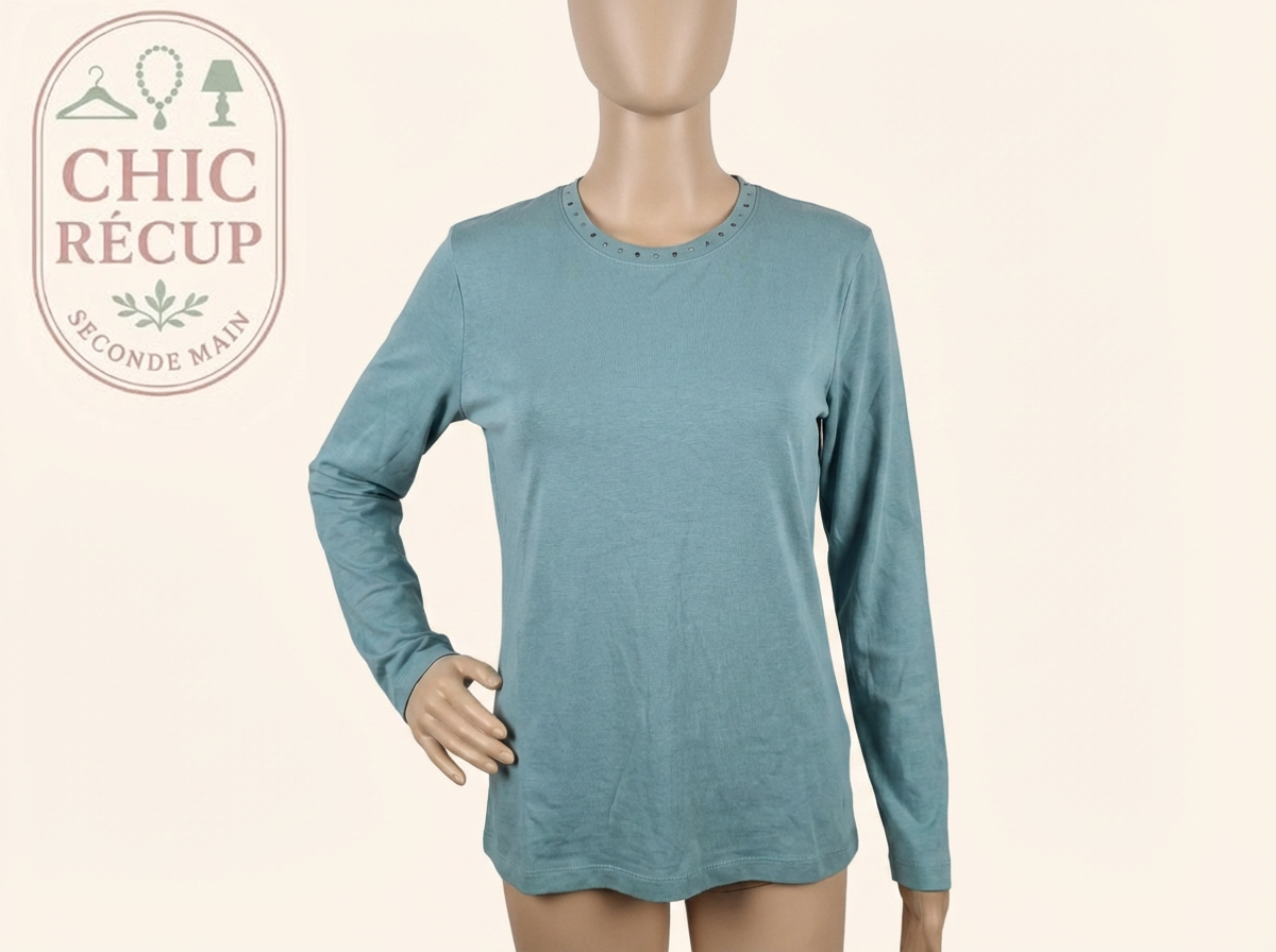 T-shirt manches longues Gerard Darel - 42 - Turquoise - Strass