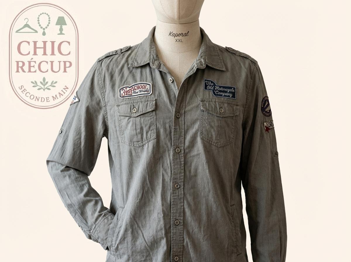 Chemise Kaporal - Xxl - Kaki - Rayée avec patchs