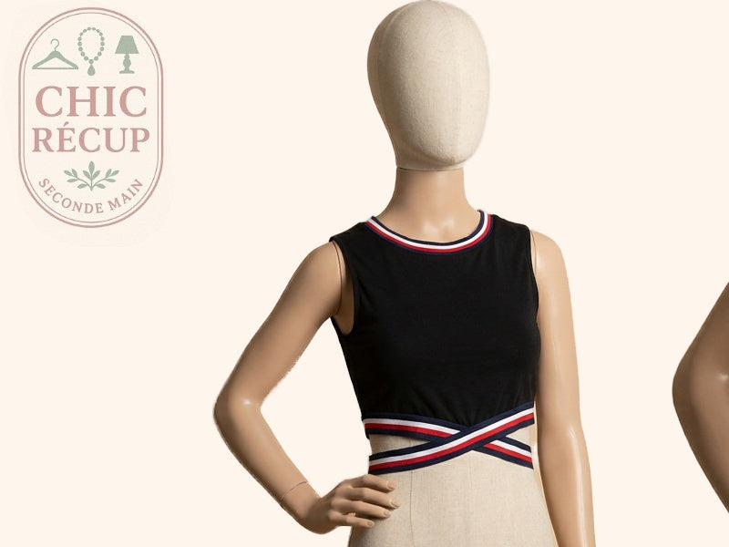 Crop top Jennyfer - S - Noir - Bandes tricolores