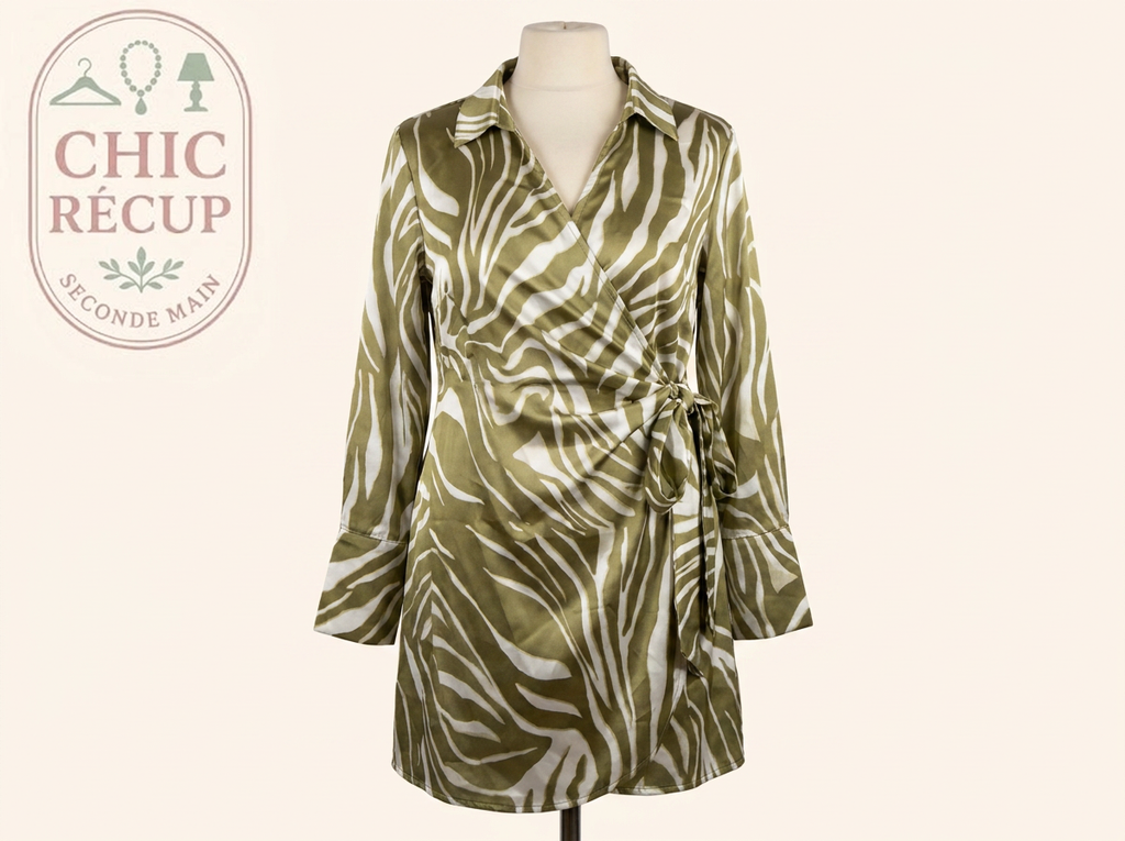 Robe portefeuille Boohoo - Eu 48 - Kaki - Zébrée